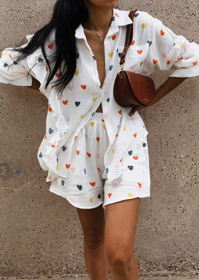 Jenika | Loungeset i bomull med hjärtmönster - Somrigt och snyggt