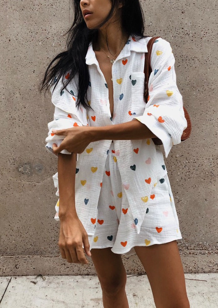 Jenika | Loungeset i bomull med hjärtmönster - Somrigt och snyggt