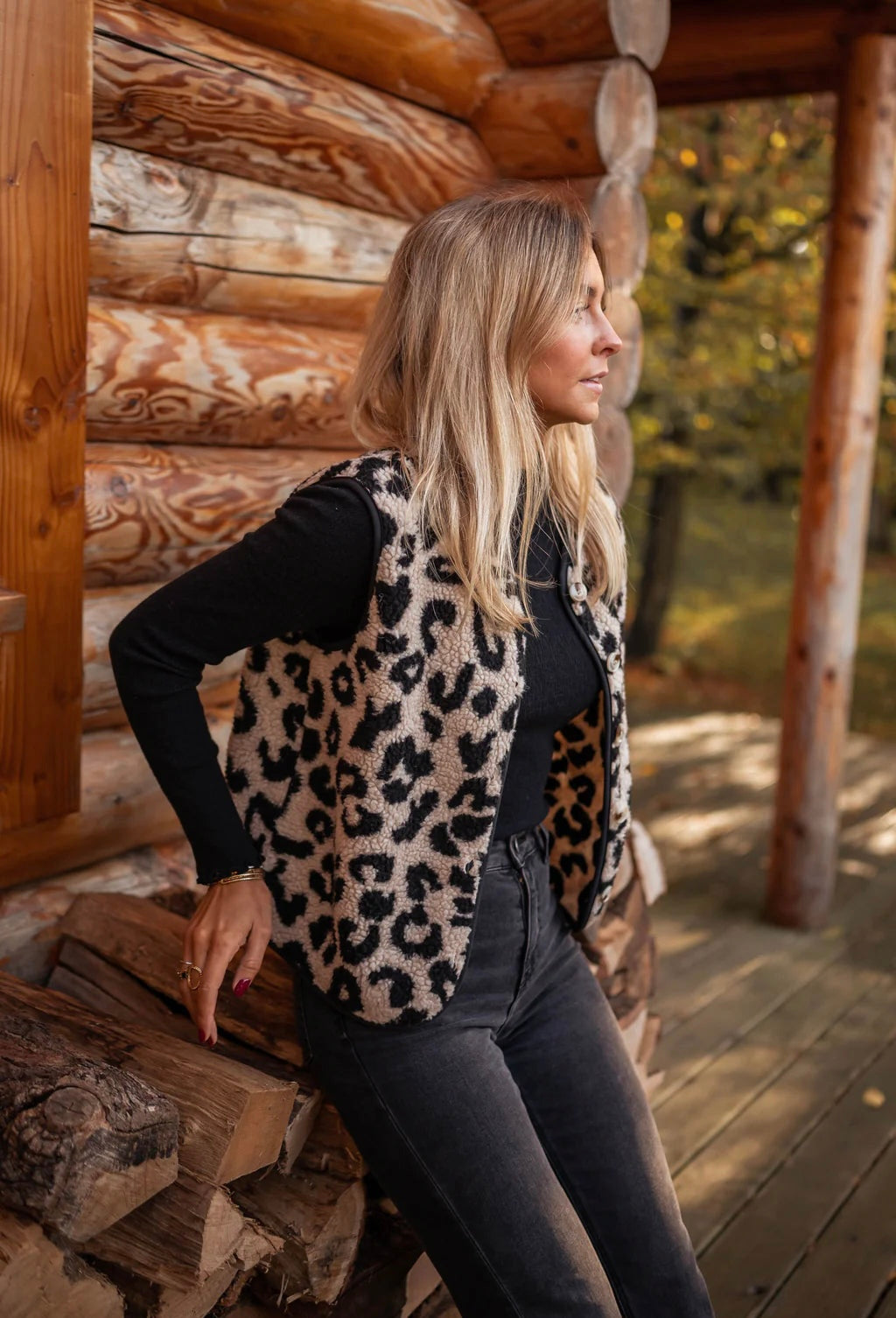 Alida | Dam Teddy Bodywarmer med Leopardmönster