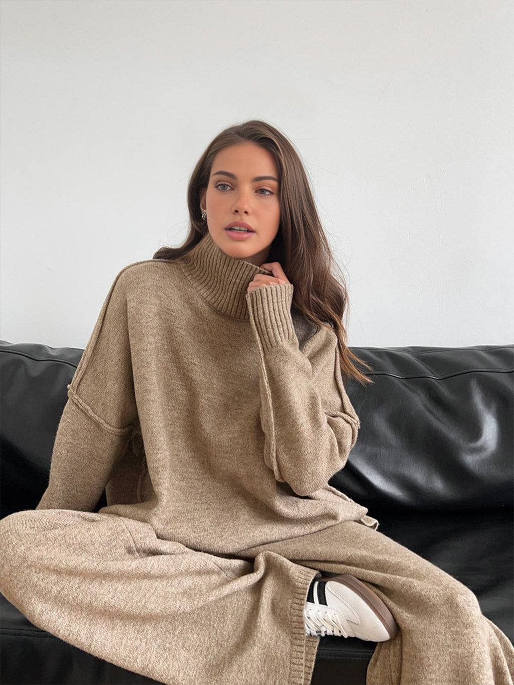 Gerio | Turtleneck Set Dames - Gebreide Tweedelige Loungewear Set