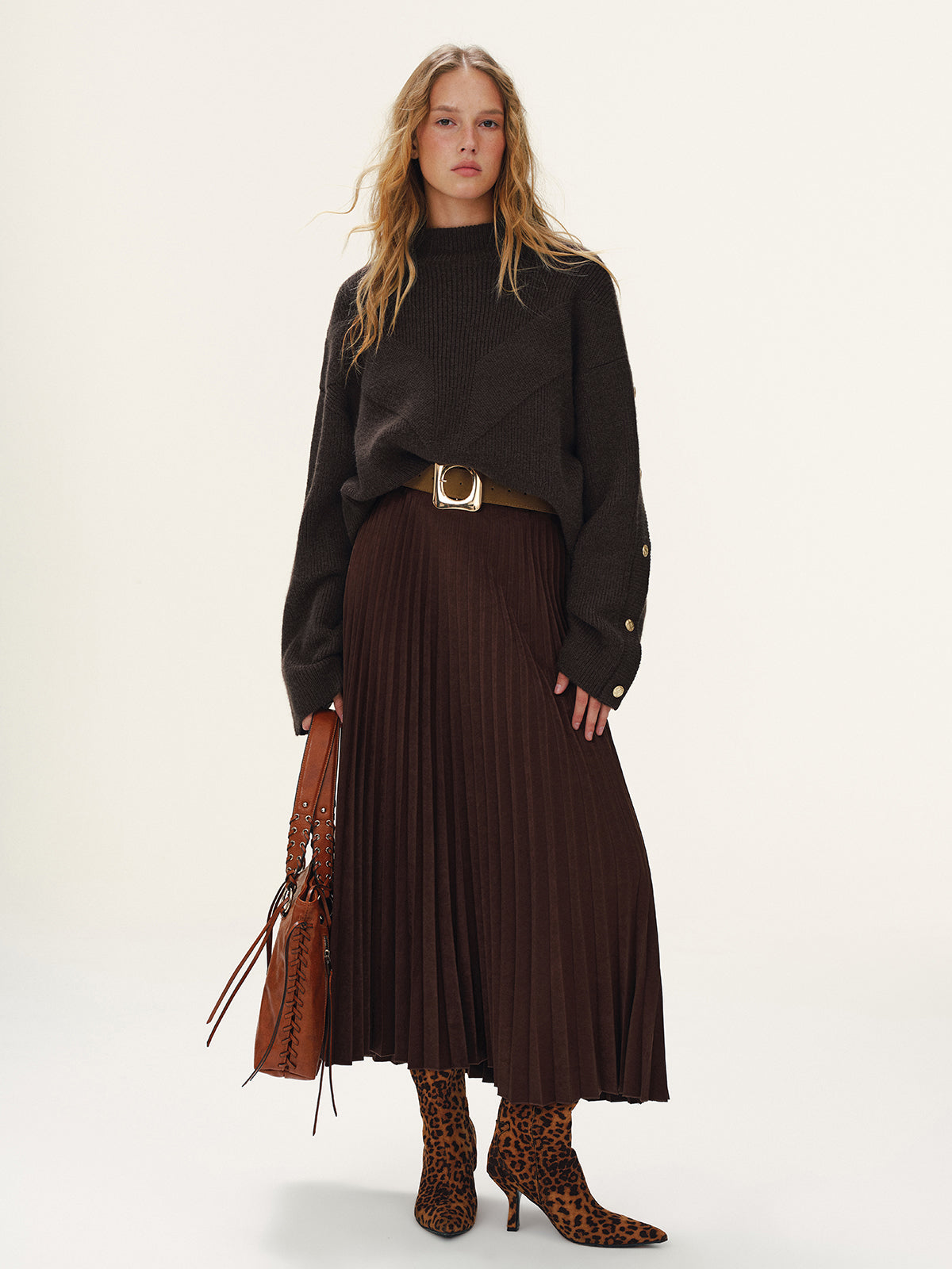 Amber | Stijlvolle Gebreide Dames Trui - Knoop details en Lichte Stretch