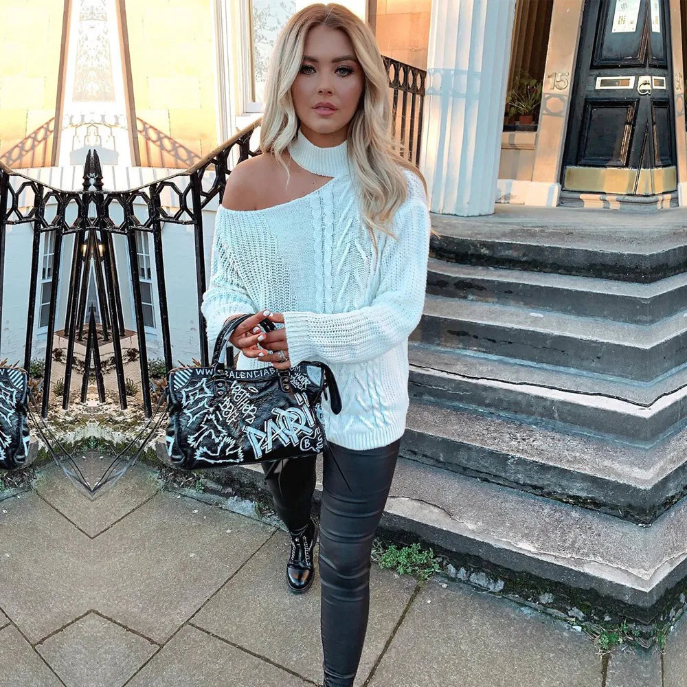 Geleen | Comfortabele Gebreide Sweater Dames - Trendy met Open Schouder Design