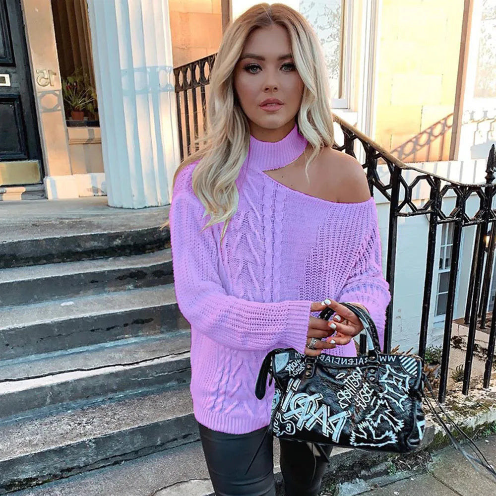 Geleen | Comfortabele Gebreide Sweater Dames - Trendy met Open Schouder Design