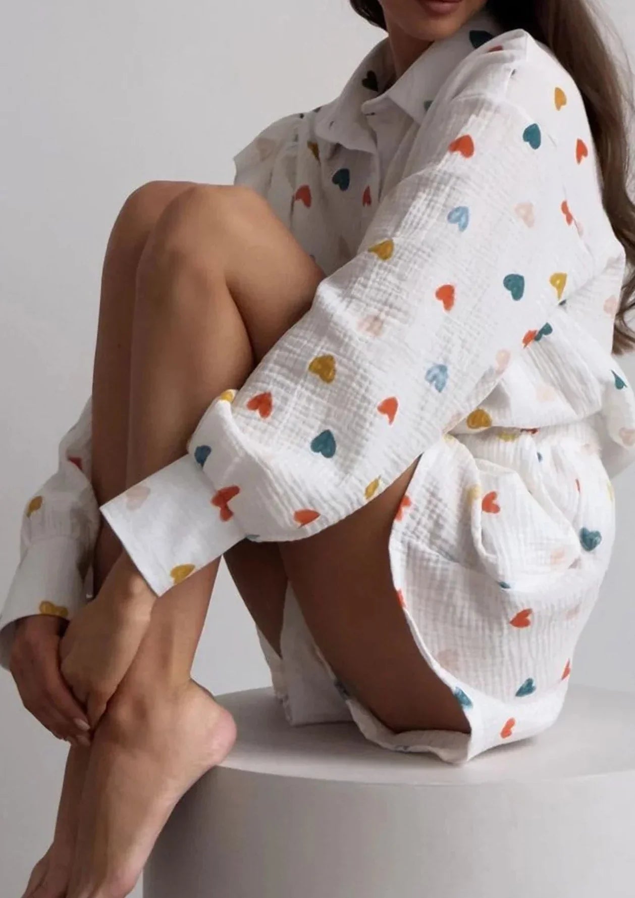 Jenika | Loungeset i bomull med hjärtmönster - Somrigt och snyggt