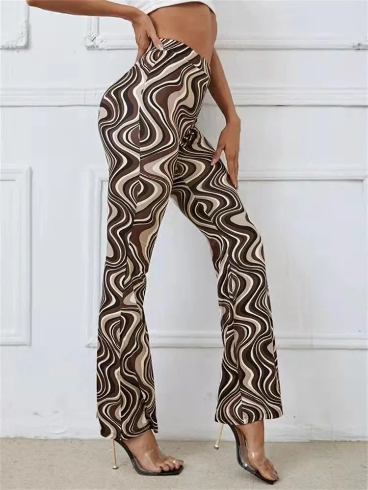 Hoge Taille Flaired Broek met Print