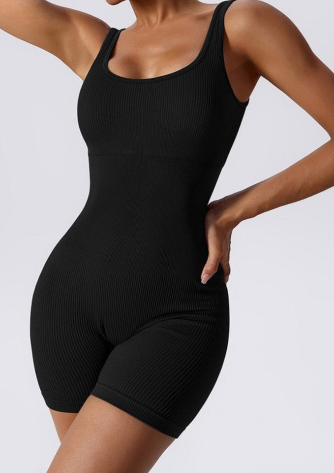 Caitlin | Zwart Ribbed Bodysuit Dames – Naadloos & Sculptend
