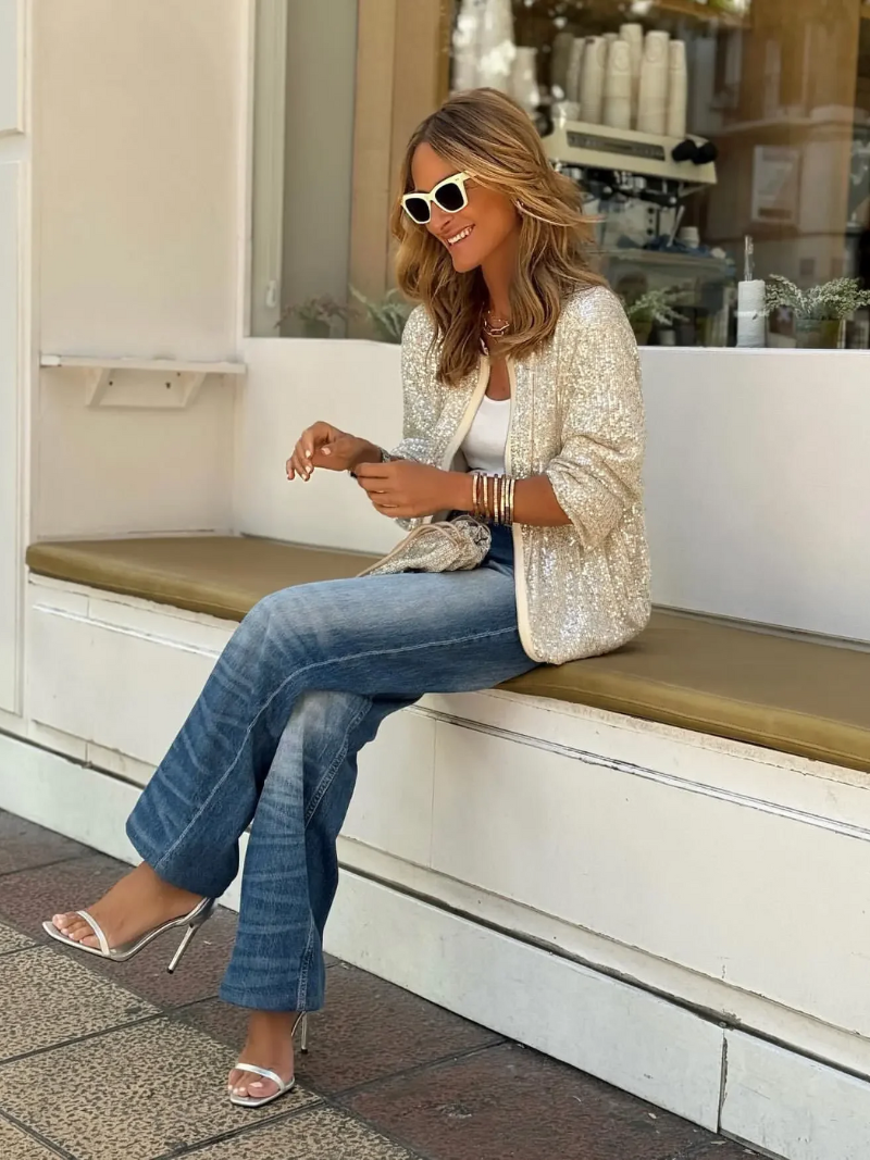 Adya | Dambomberjacka med glittrande paljetter - Trendig och bekväm