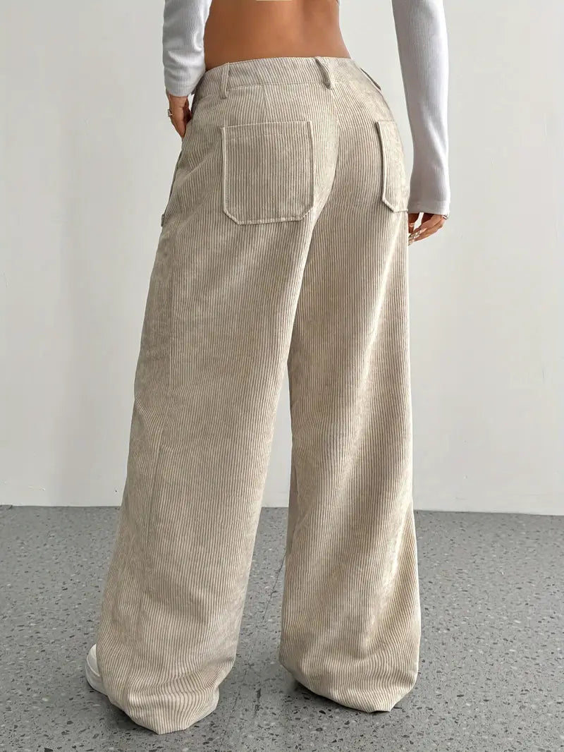 Leni | Dames Hoge Taille Corduroy Broek - Comfortabele Wijde Pijpen