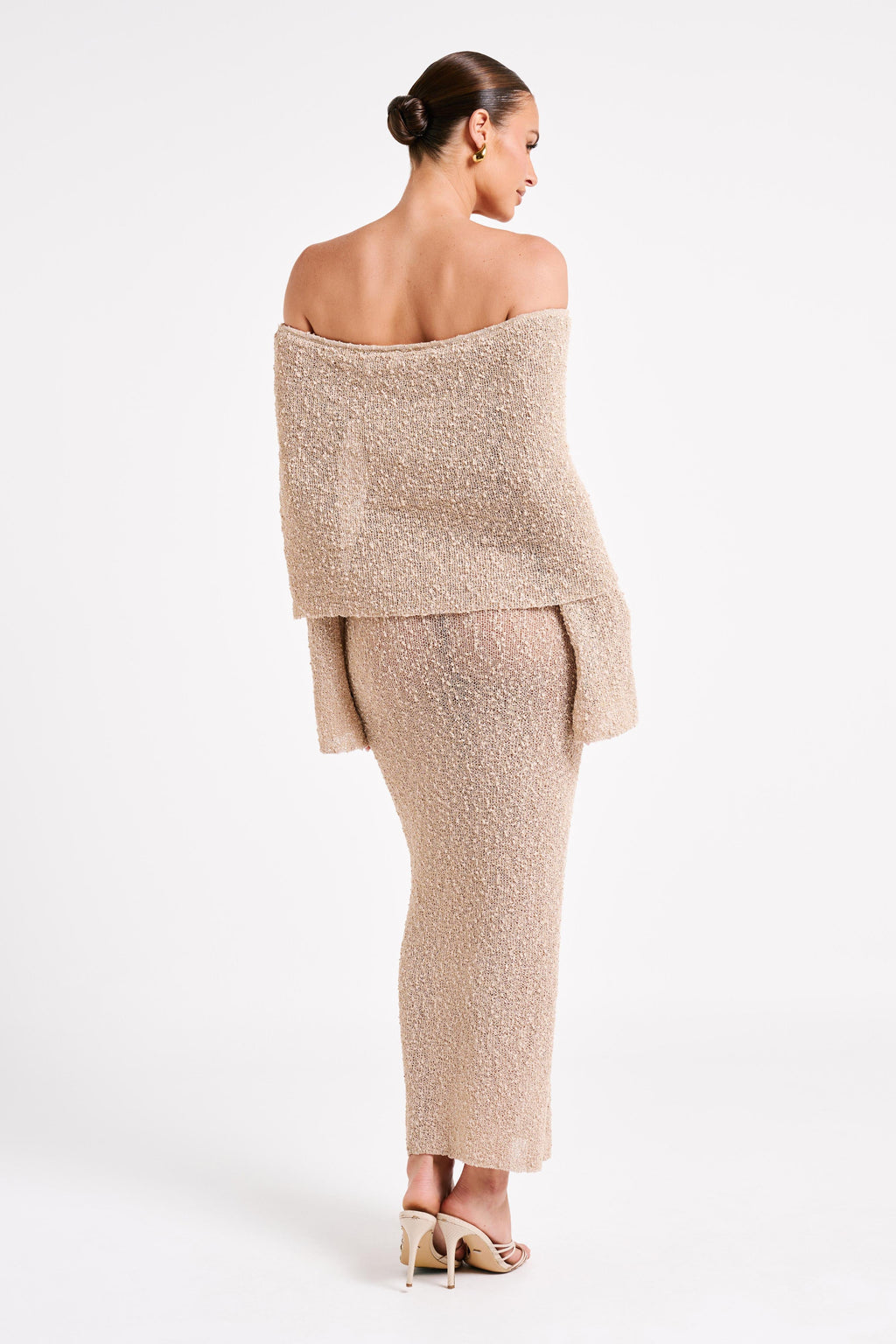 Ängel | Bouclé Off-Shoulder Maxiklänning