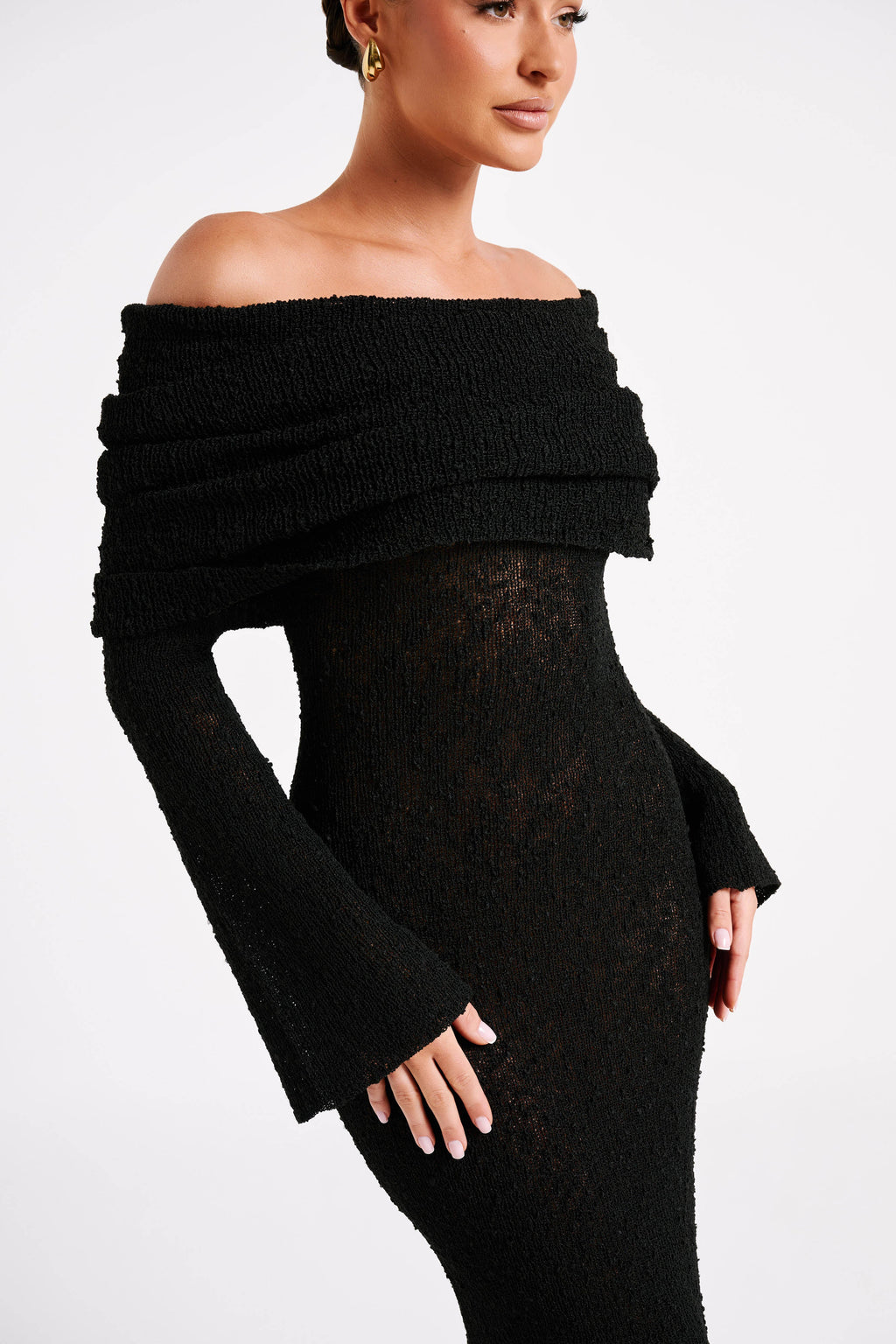 Ängel | Bouclé Off-Shoulder Maxiklänning