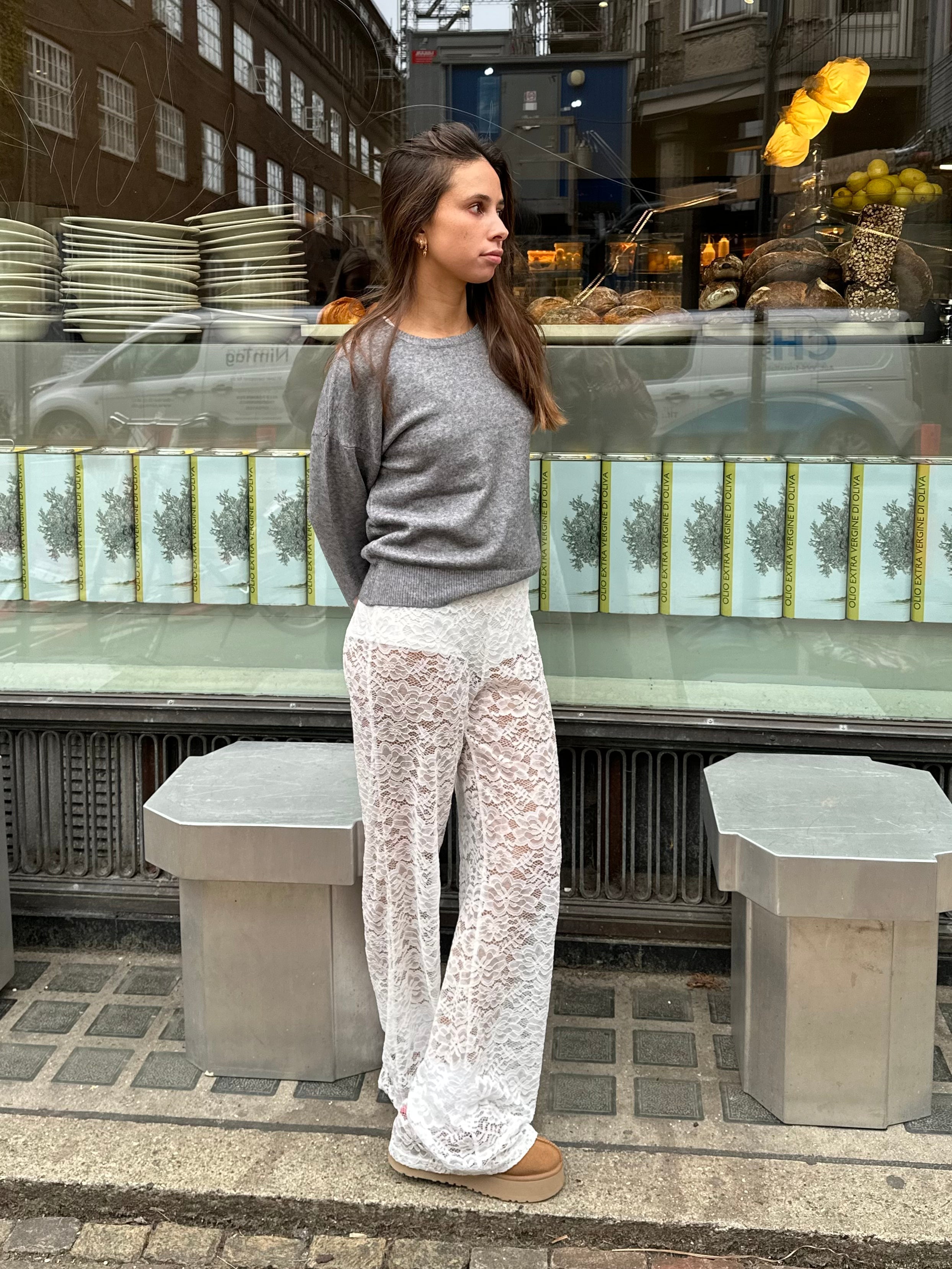 Néva | Flared Broek met Kant en Hoge Taille