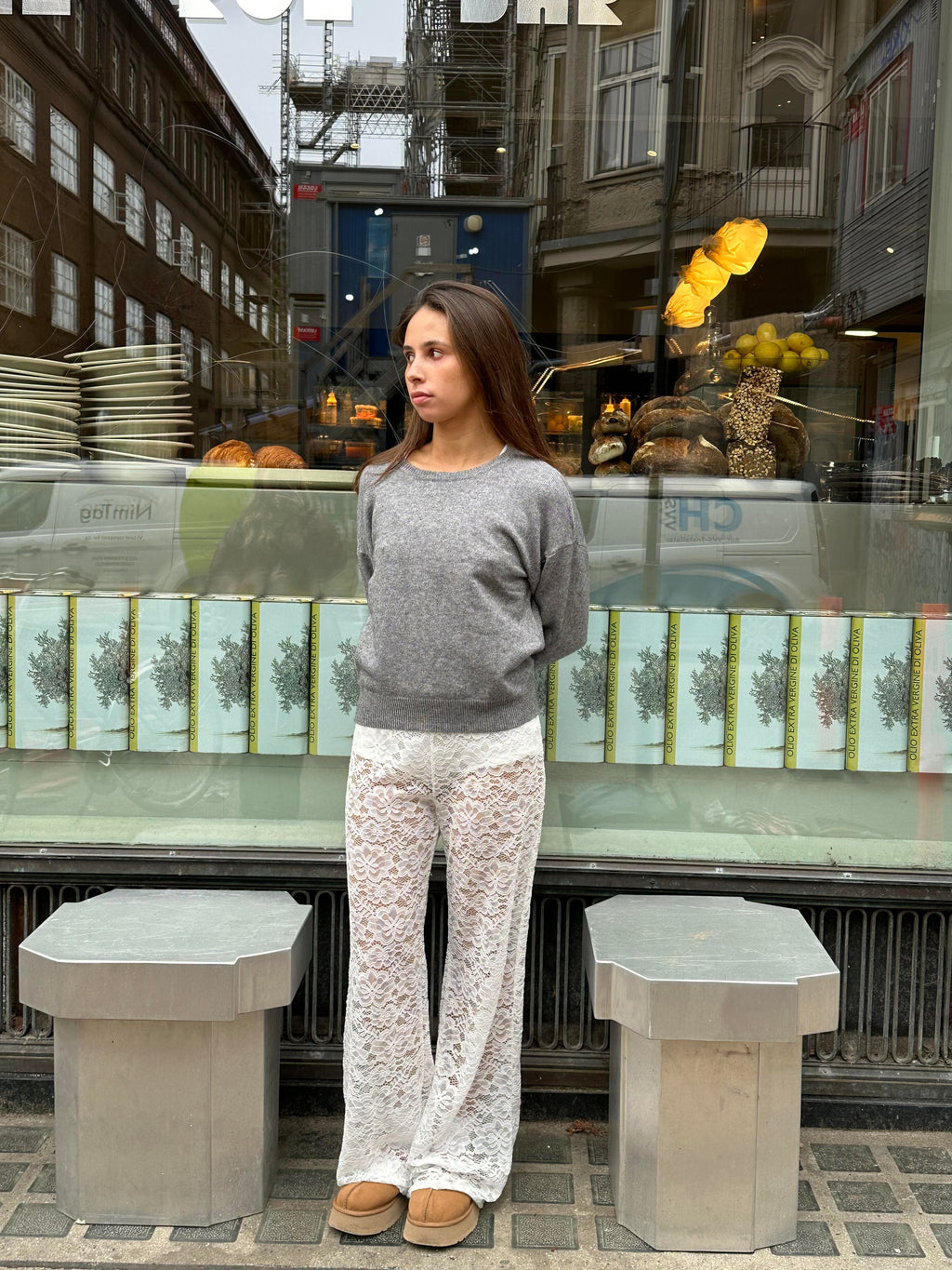 Néva | Flared Broek met Kant en Hoge Taille