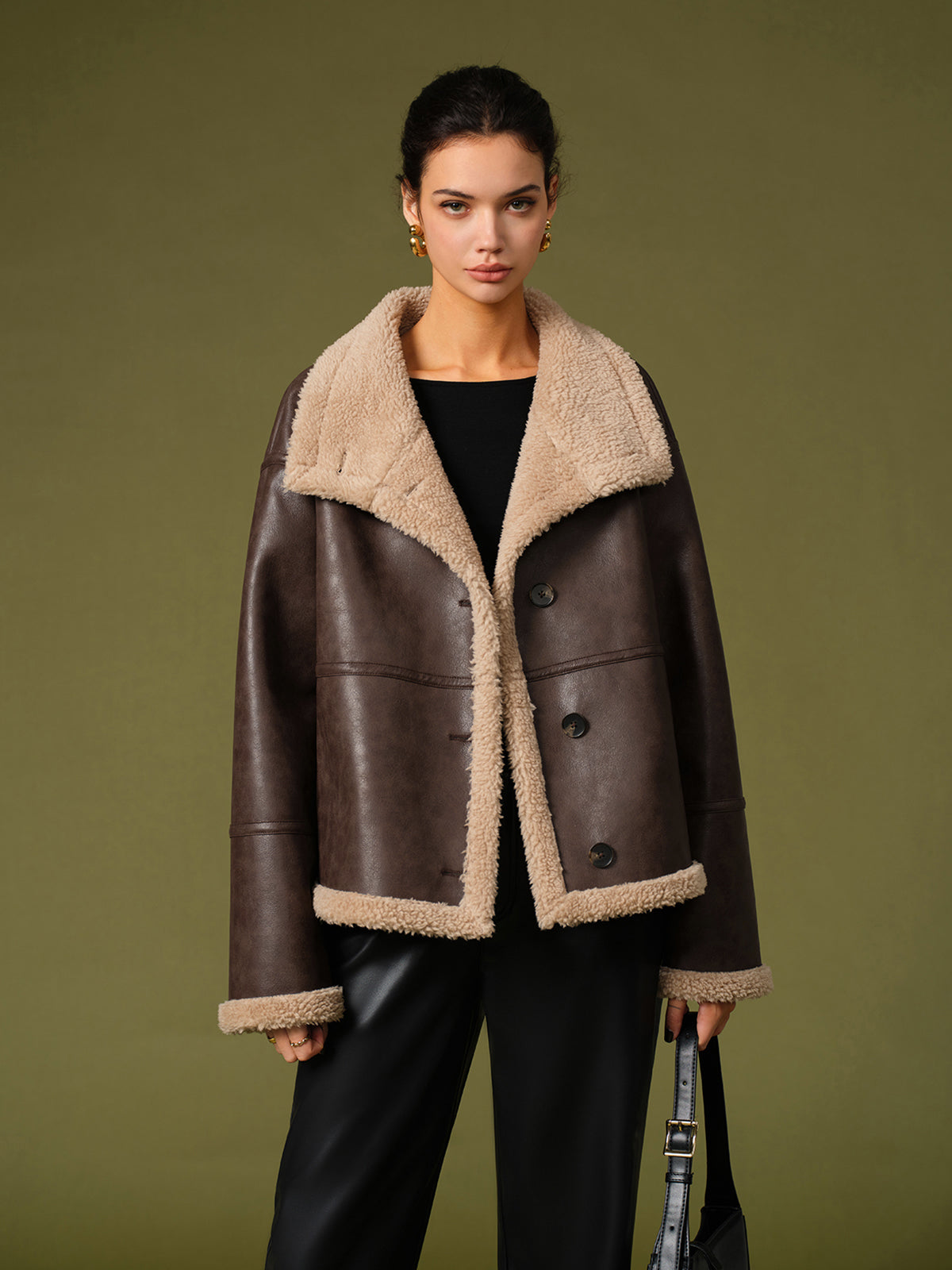 Rinja | Faux Leren Fleece Winterjas Dames - Stoer en Stijlvol