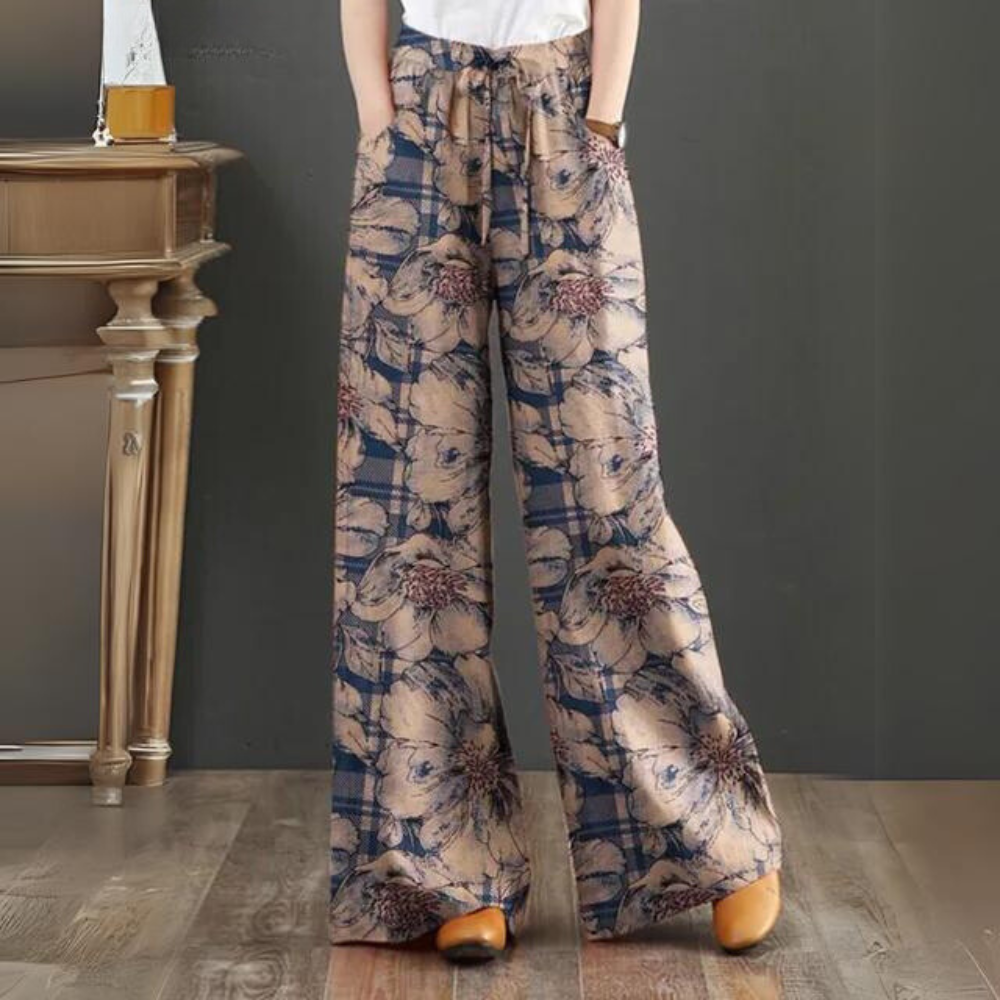 Feija | Wijde Zomerse Broek met Bloemenprint