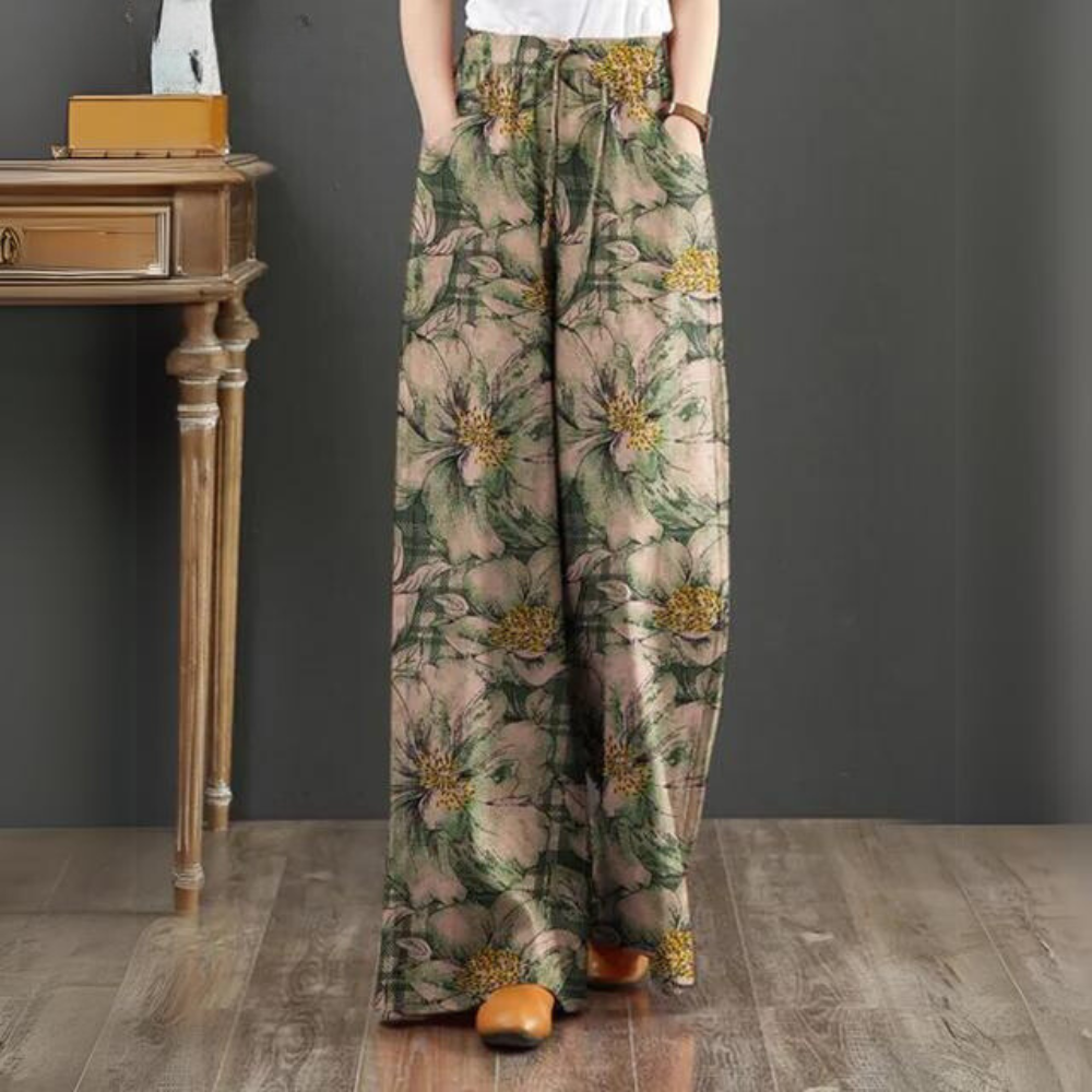 Feija | Wijde Zomerse Broek met Bloemenprint