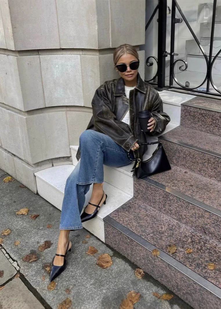 Lori | Vintage Vegan Leren Jas voor Dames met Gewassen Look