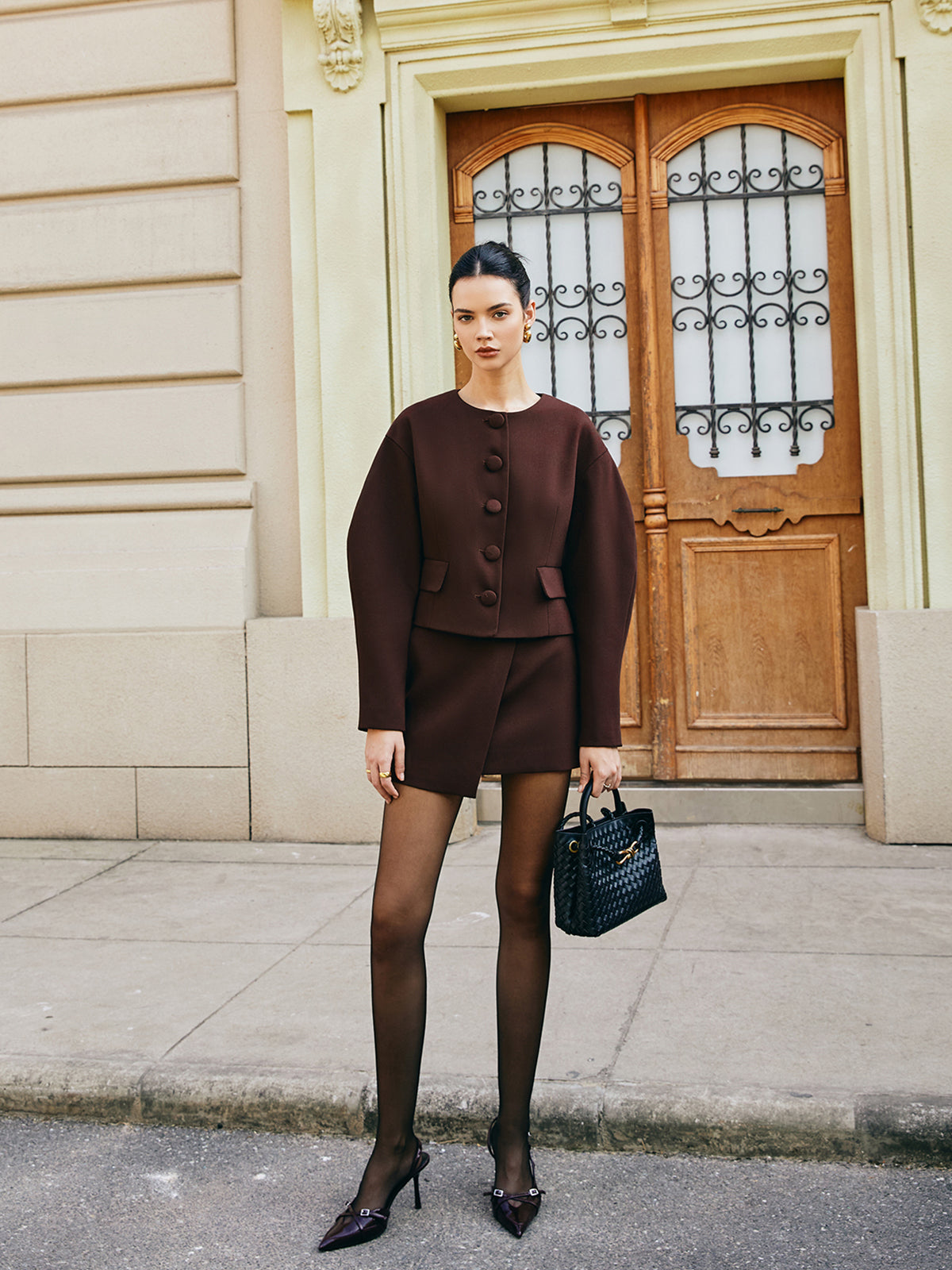 Zante | Retro Dames Korte Jas - Geweven Stof met Gepofte Mouwen