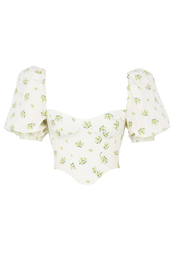 Flowy | Dames Korset Top Bloemenprint – Pofmouwen Zomer