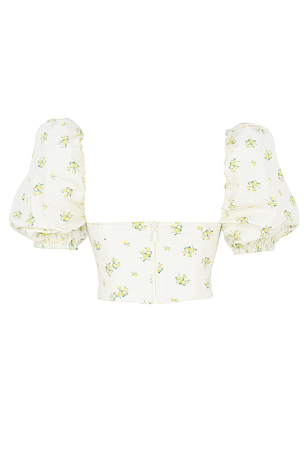 Flowy | Dames Korset Top Bloemenprint – Pofmouwen Zomer