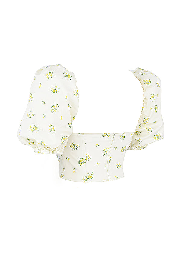 Flowy | Dames Korset Top Bloemenprint – Pofmouwen Zomer