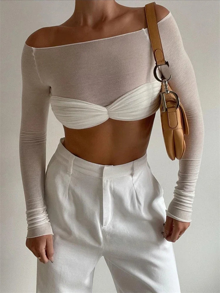 Elegante Off-Shoulder Crop Top met Lange Mouwen