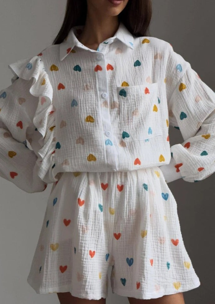 Jenika | Loungeset i bomull med hjärtmönster - Somrigt och snyggt