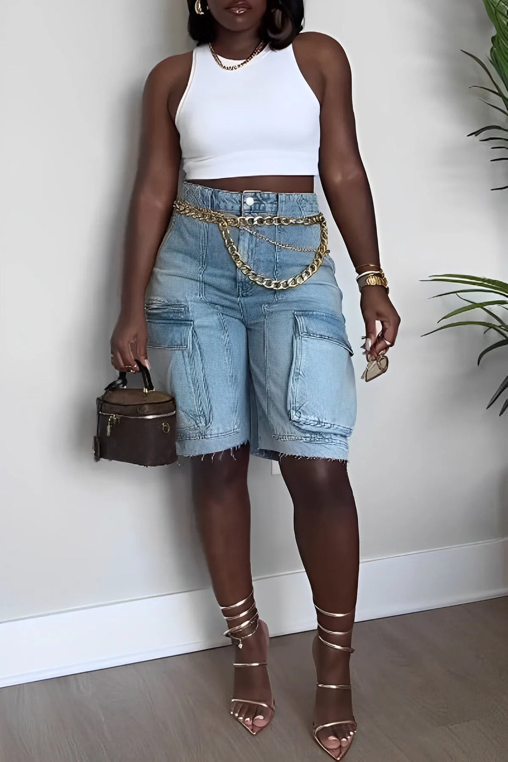 Jeyline | High Waist Cargo Spijker Jorts
