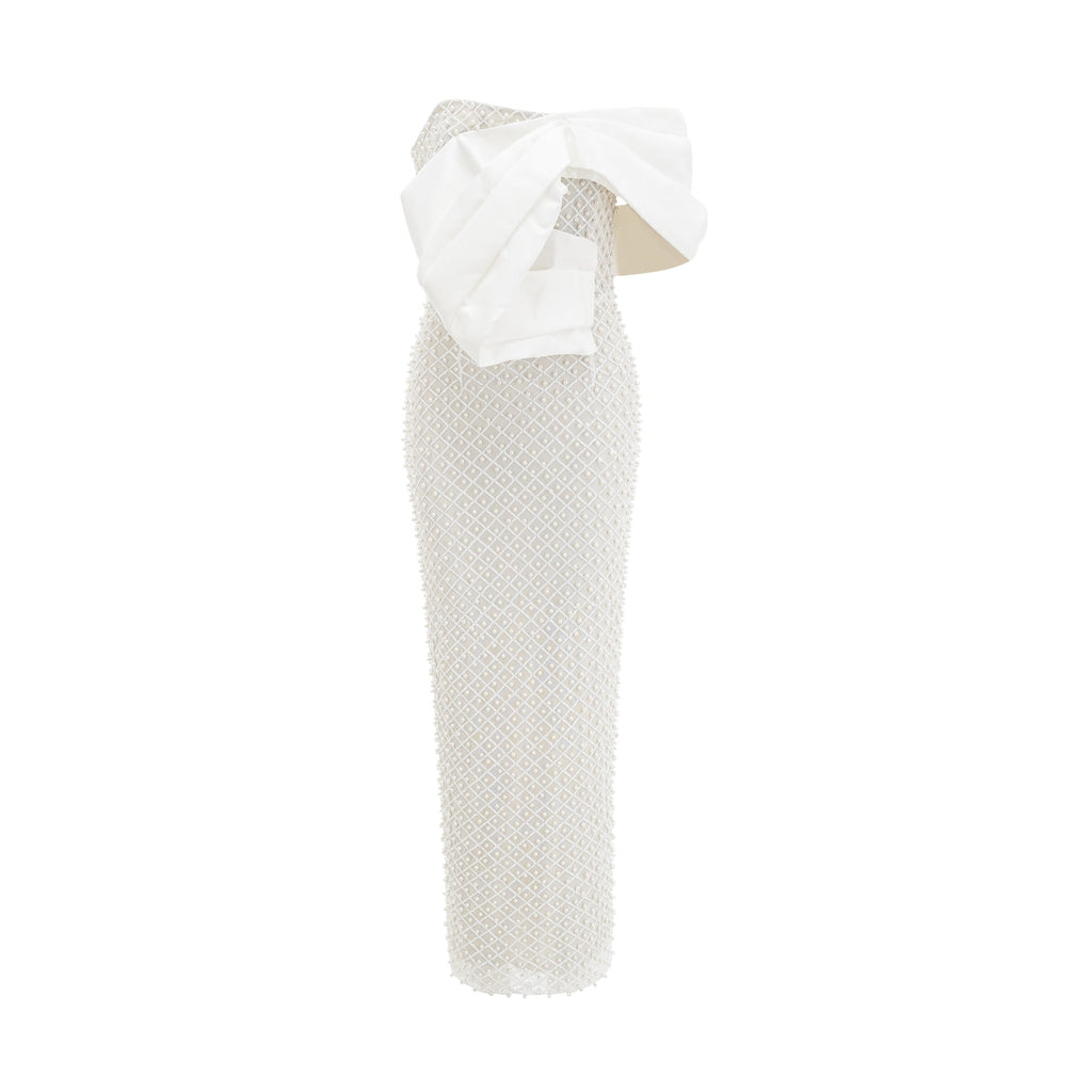 Maura faux-pearl off-shoulder dress