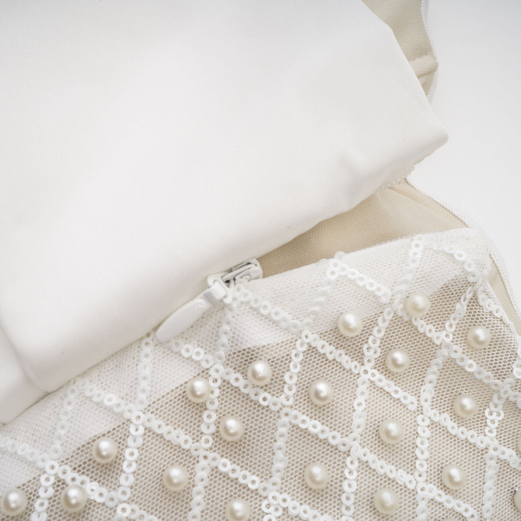 Maura faux-pearl off-shoulder dress