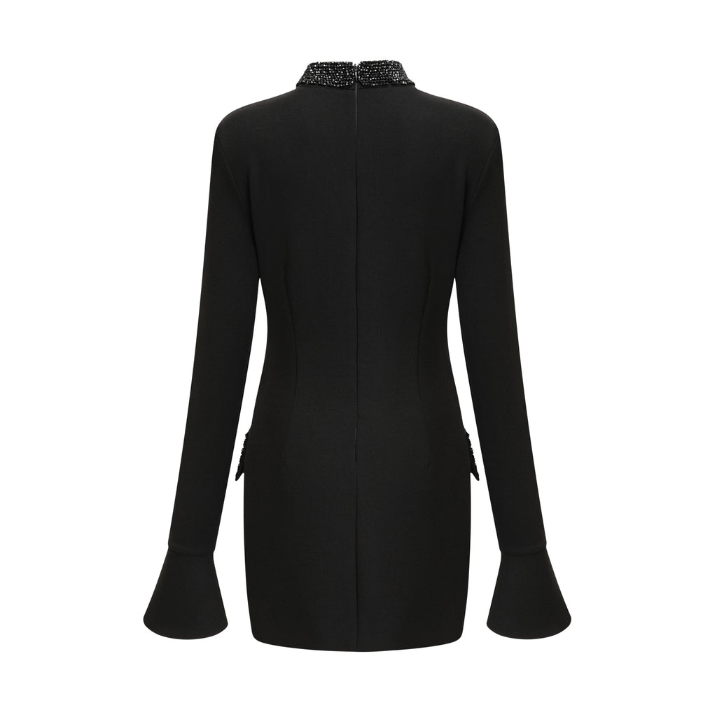Gaëlle black embellished long-sleeved dress