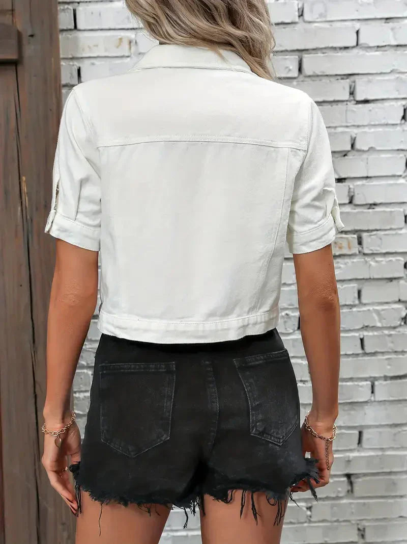 Jinthe | Casual Denim Spijkerjack met Korte Mouwen