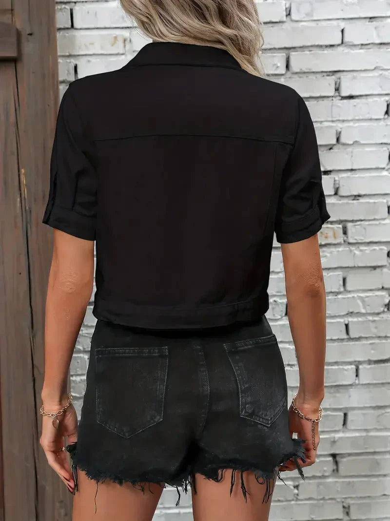 Jinthe | Casual Denim Spijkerjack met Korte Mouwen