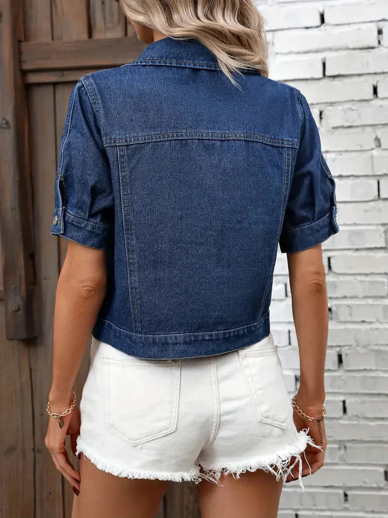 Jinthe | Casual Denim Spijkerjack met Korte Mouwen