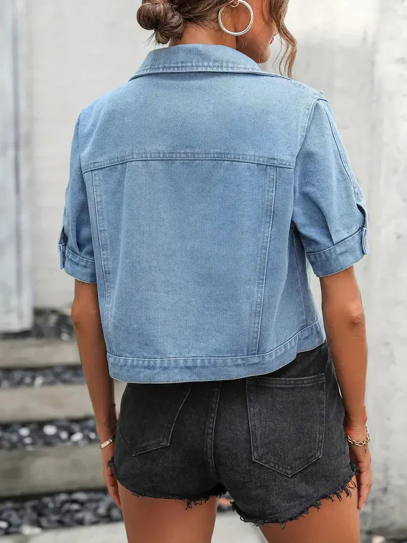Jinthe | Casual Denim Spijkerjack met Korte Mouwen