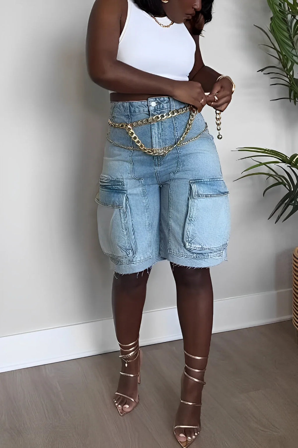 Jeyline | High Waist Cargo Spijker Jorts