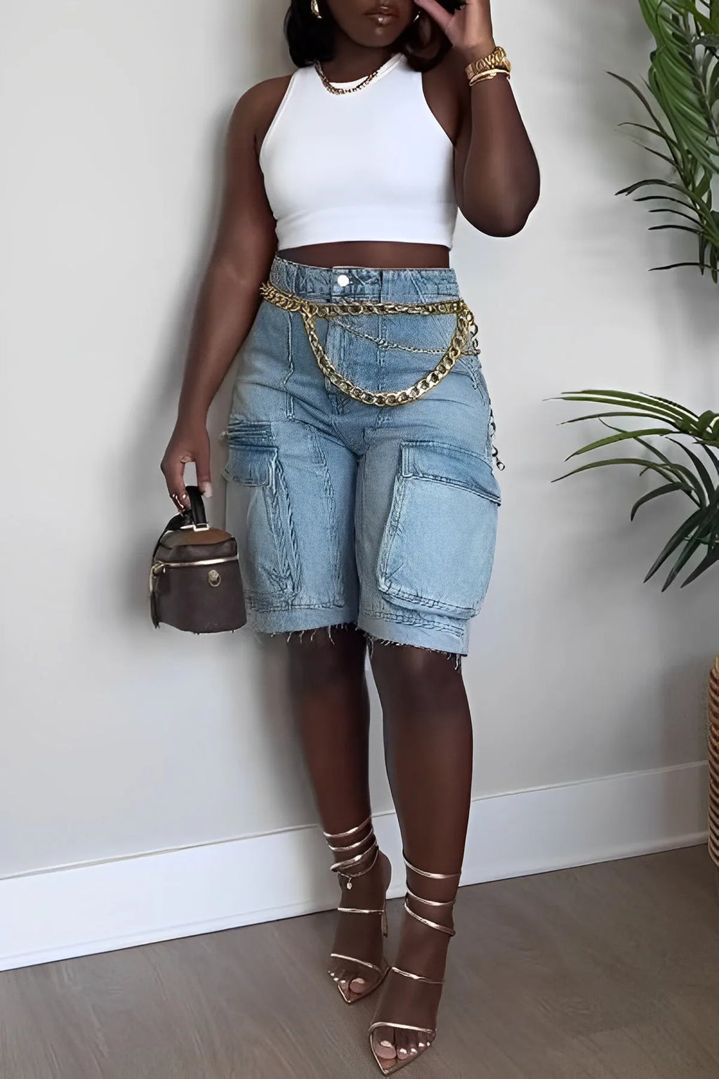 Jeyline | High Waist Cargo Spijker Jorts