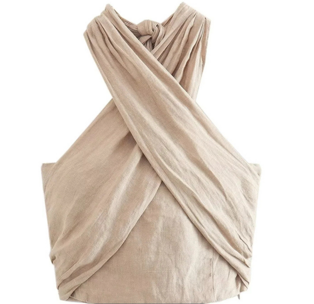 Sunnie | Beige Halter Crop Top voor Dames - Crisscross Design