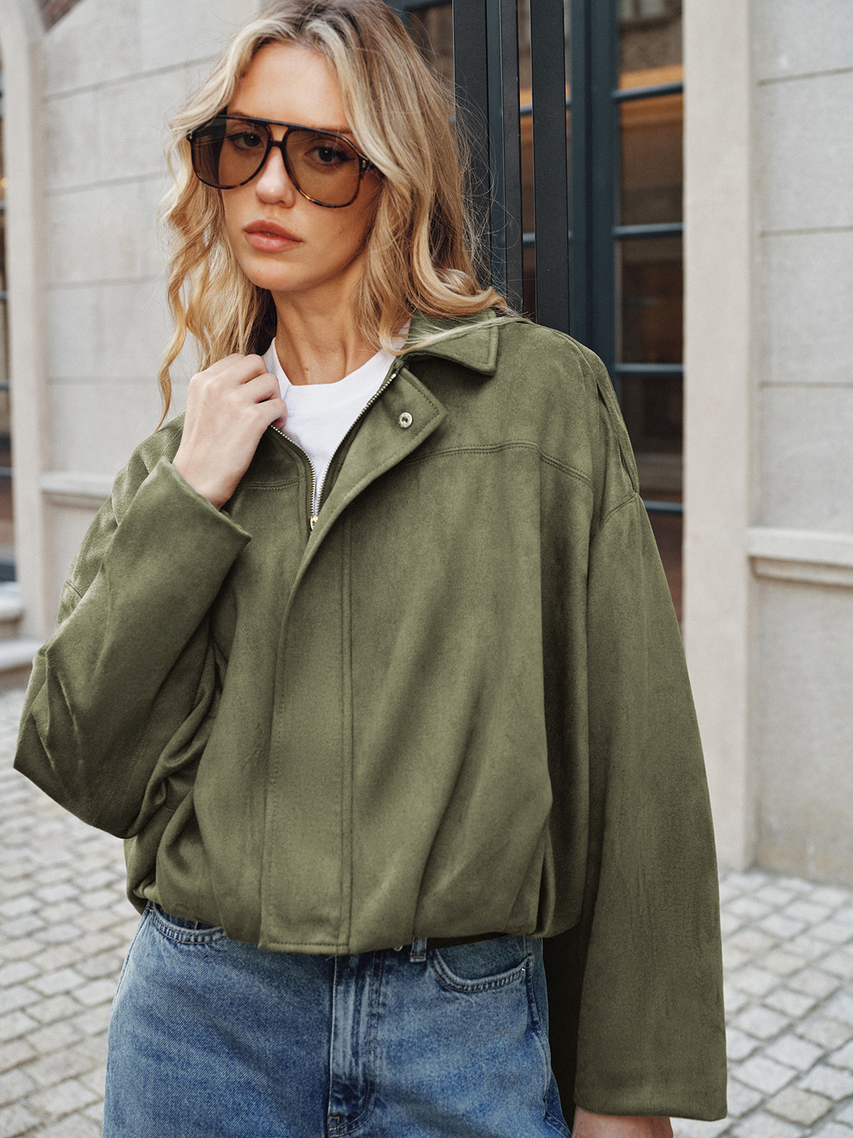 Lieve | Casual Suède Jack Dames - Elegant Met Kraag en Ritssluiting, Tussenjas