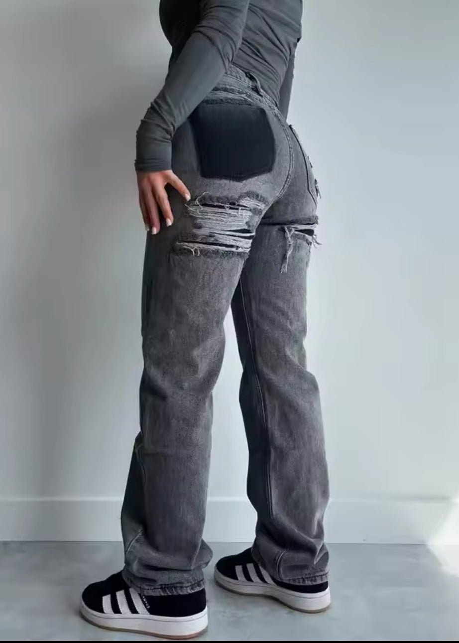 Burgina | Vintage Ripped Jeans met Uniek Patchwork Detail