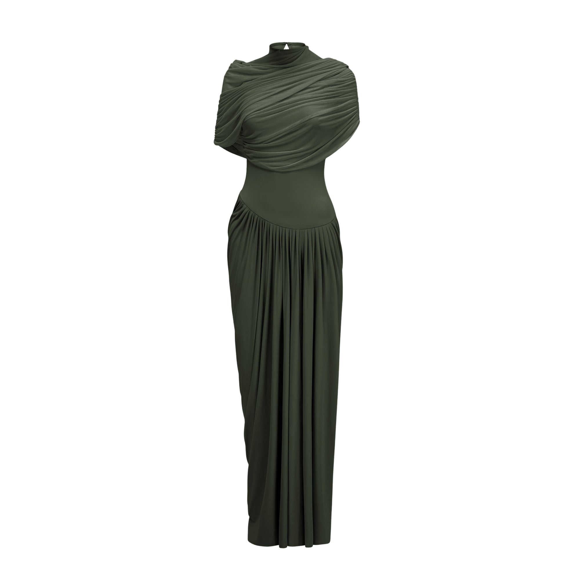 Catherine asymmetrical pleated maxi dress in Green