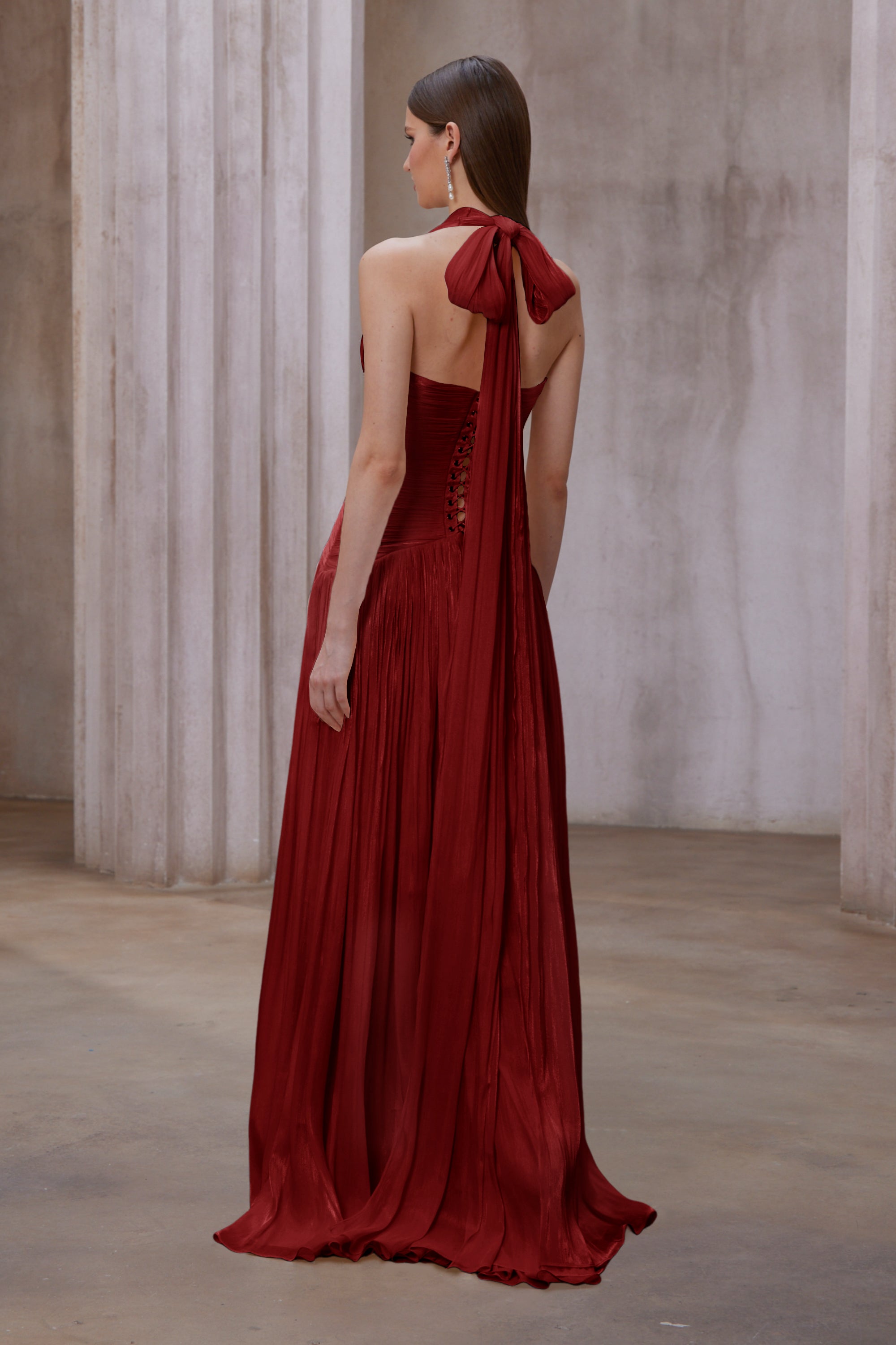 Uranie Red Gathered Maxi Dress
