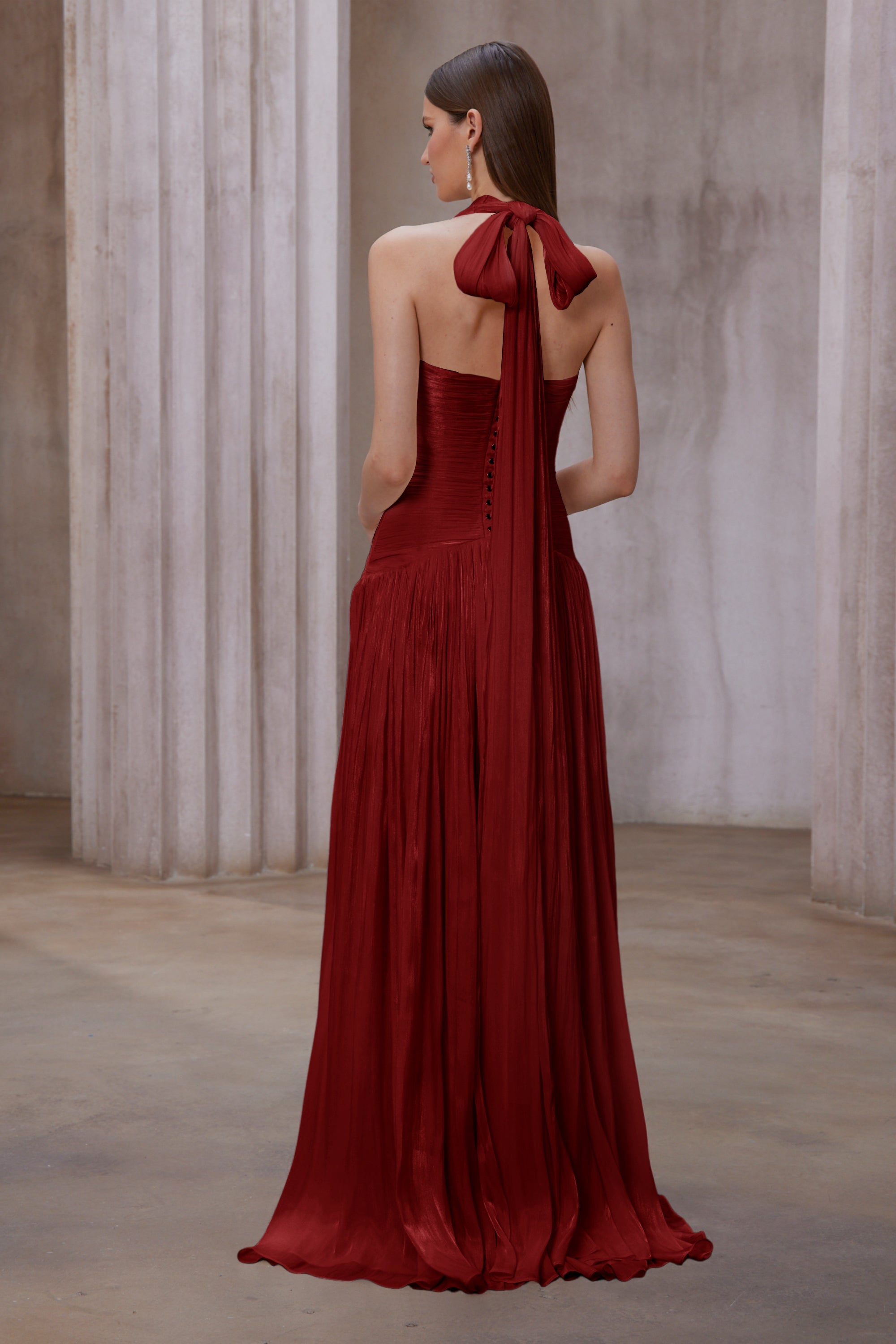 Uranie Red Gathered Maxi Dress