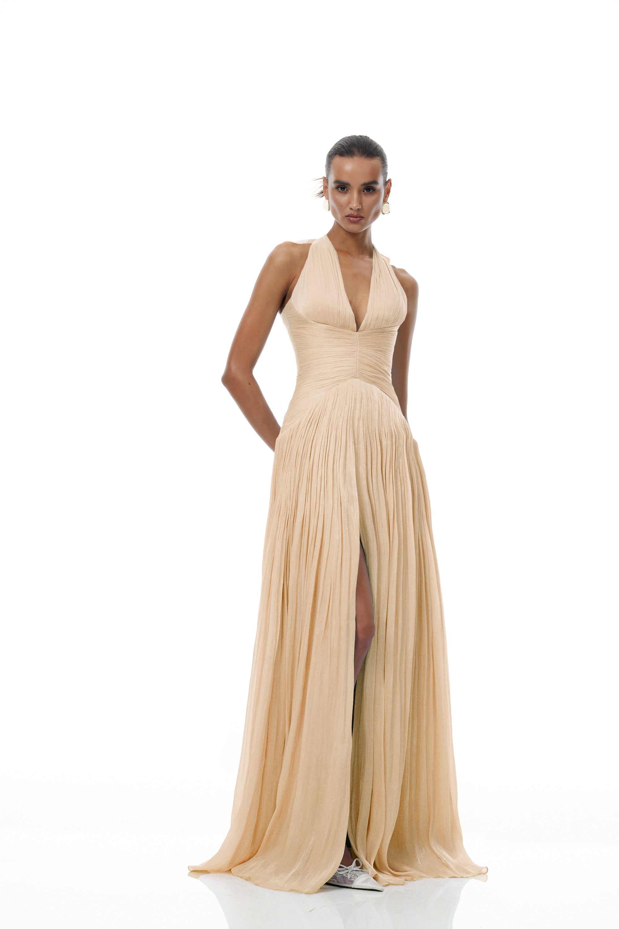 Térébenthine Neutral Glansig Rynkad Maxiklänning