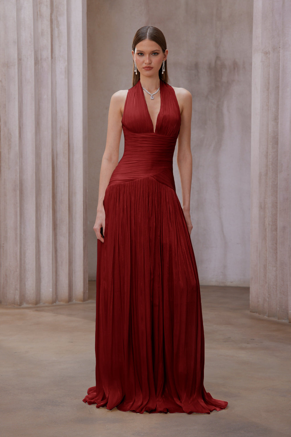 Uranie Red Gathered Maxi Dress