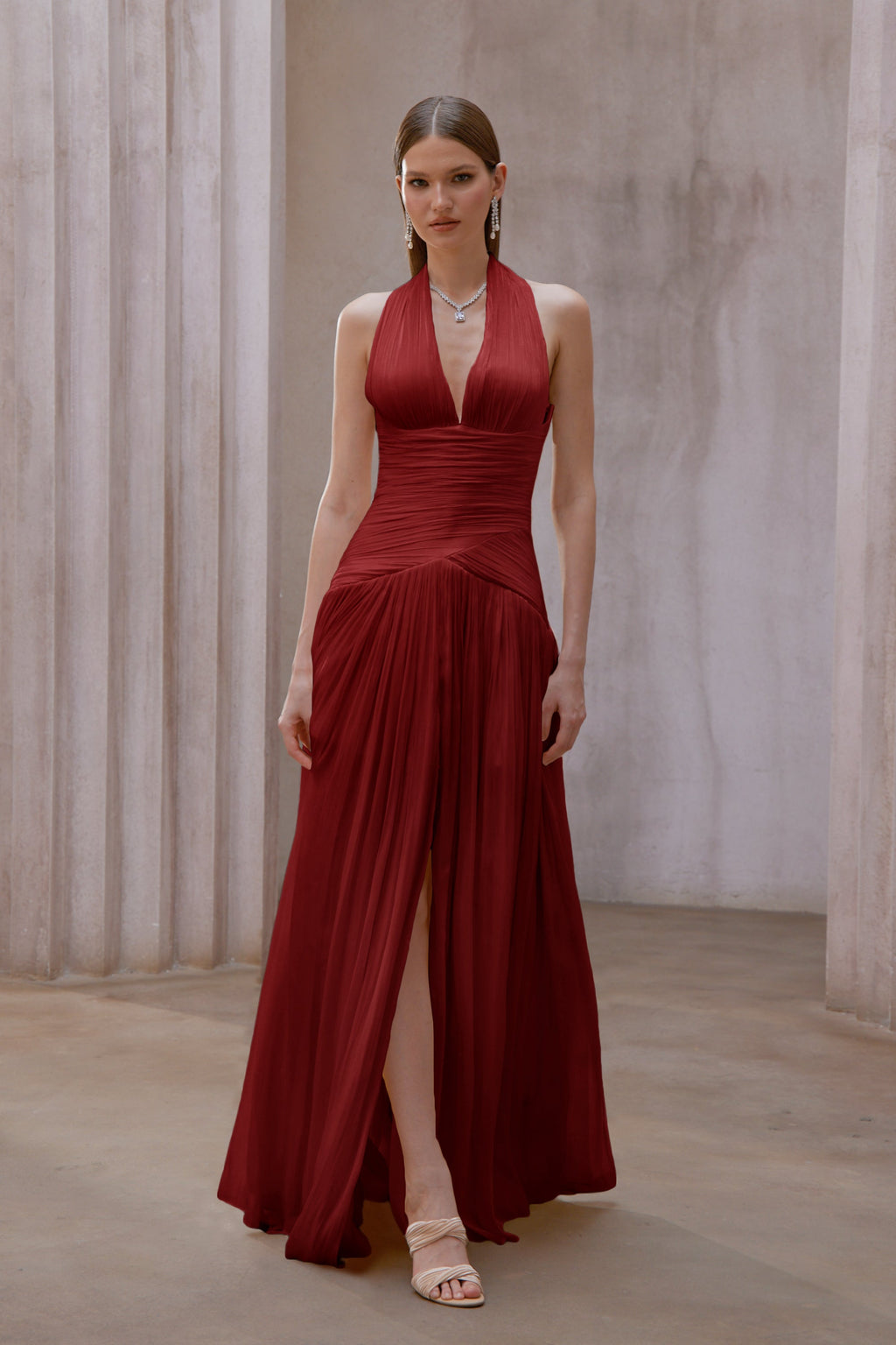 Uranie Red Gathered Maxi Dress