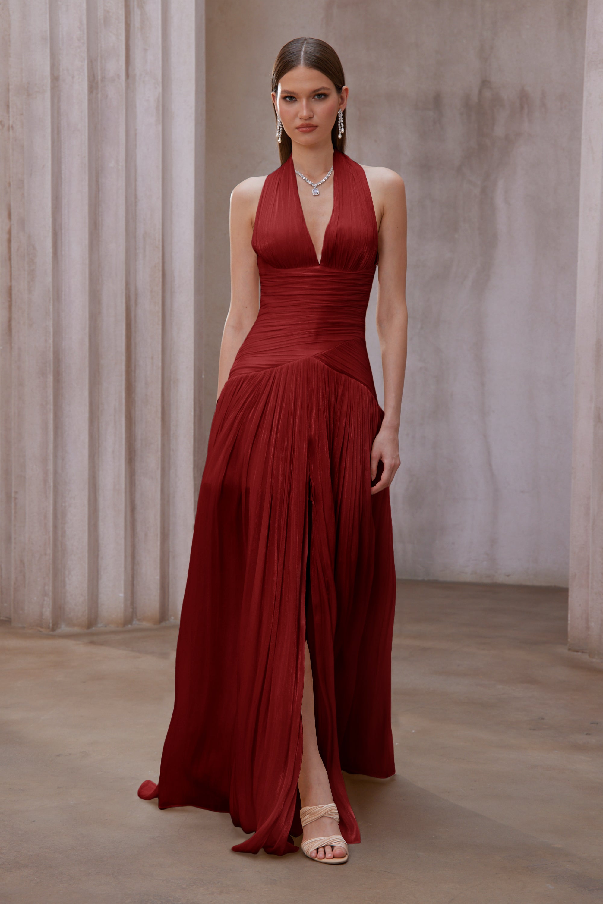 Uranie Red Gathered Maxi Dress