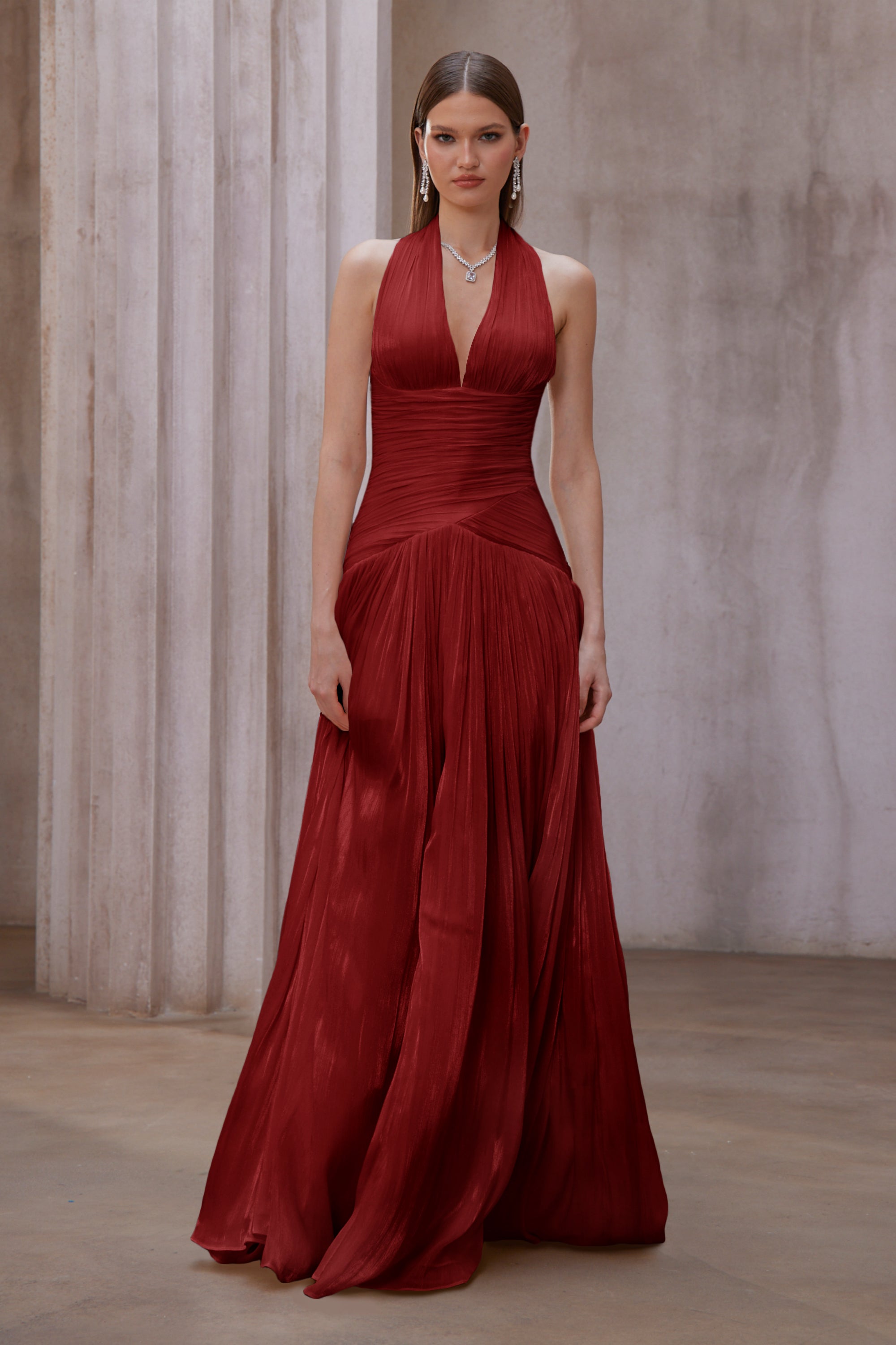 Uranie Red Gathered Maxi Dress