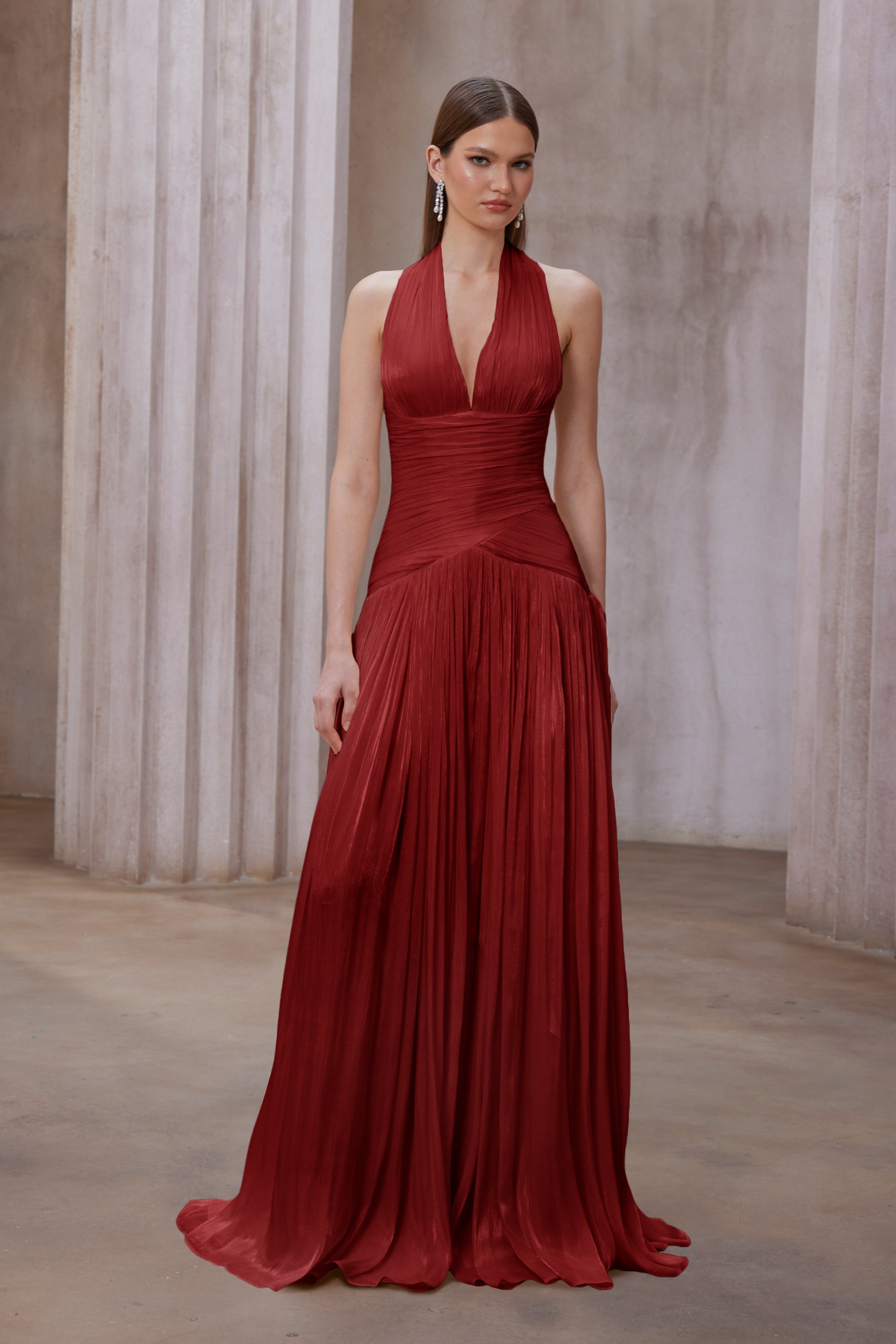 Uranie Red Gathered Maxi Dress