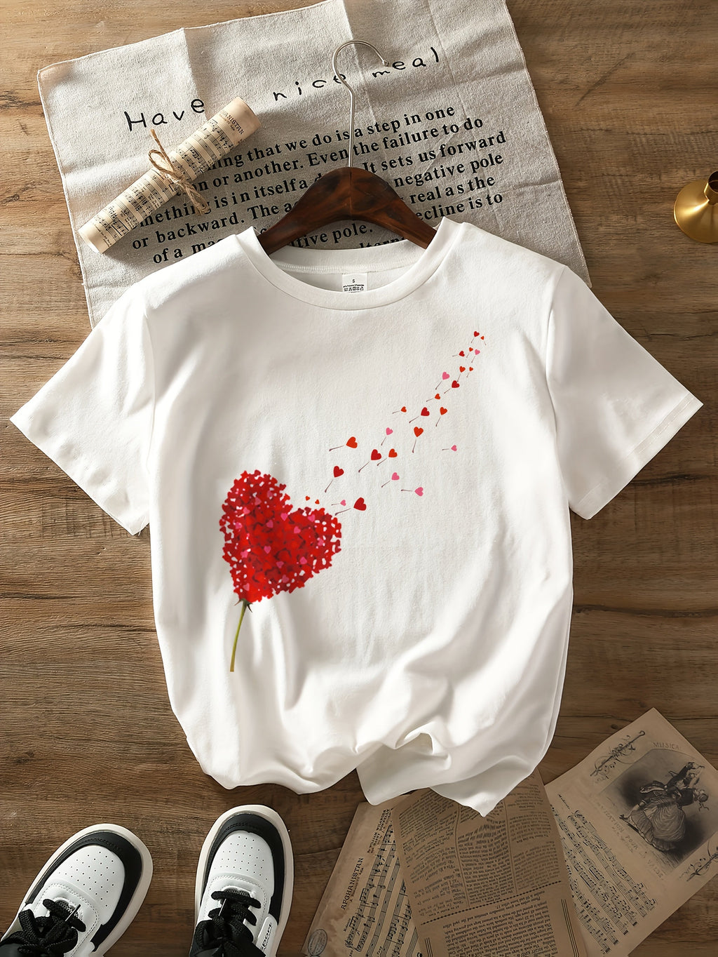 Cuore | Dames T-shirt van Katoen met Hartprint – Casual Pasvorm