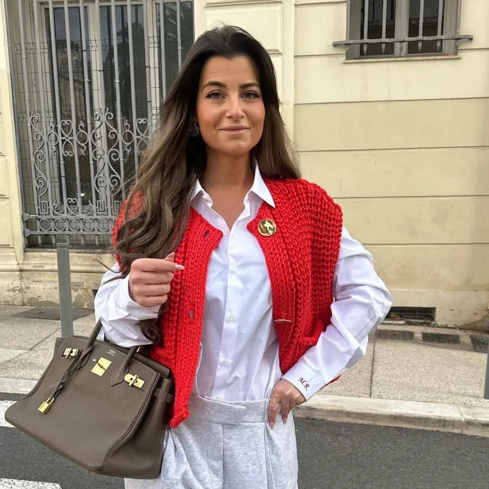 Elena | Mouwloos Gebreid Vest Met Zakken